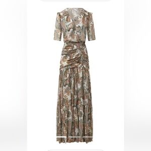 Veronica Beard Paisley Tiered Maxi Dress in Green, Brown & Cream